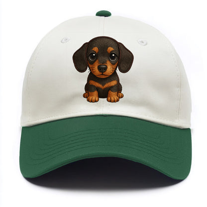 Baby Dachshund Puppy - long body, short legs, floppy ears, curious eyes, - Two Tone Cap - Green