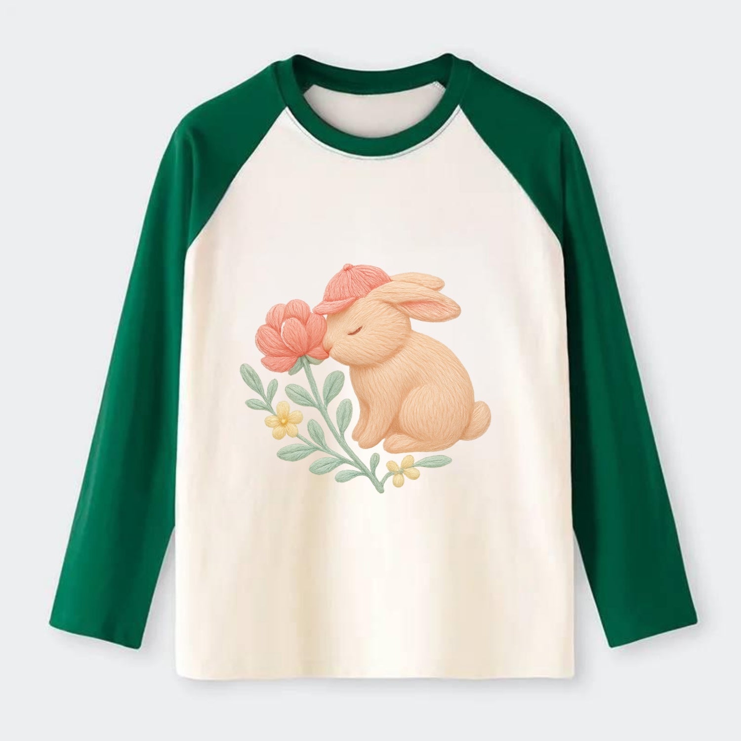Peach Bunny - Raglan Long Sleeve T-Shirt - Green