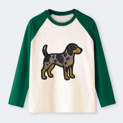 Bluetick Coonhound - Trendy spotted hound logo with prominent black - Raglan Long Sleeve T-Shirt - Green