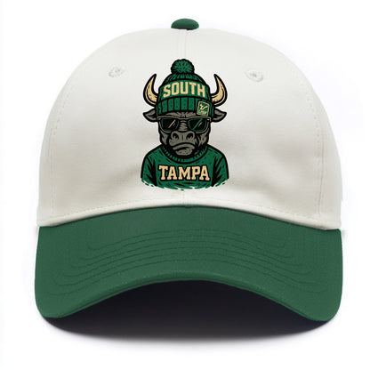 Tampa Bull wearing South Florida beanie with USF patch - Two Tone Cap - Green