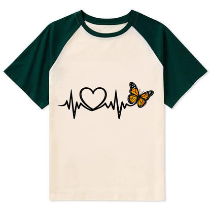 Heartbeat Butterfly - Contrast Raglan T-shirt - Green