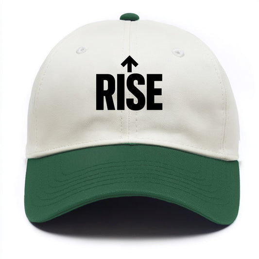 Bold typography design - "RISE" - getting up, ascending, elevating - Two Tone Cap - Green