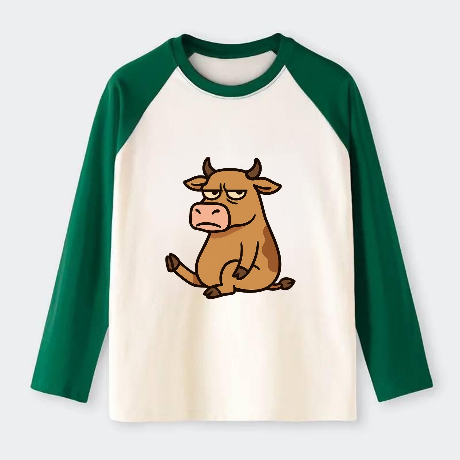 The Cow Judging Silently - Raglan Long Sleeve T-Shirt - Green