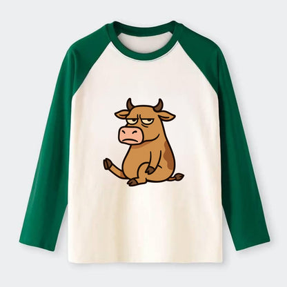 The Cow Judging Silently - Raglan Long Sleeve T-Shirt - Green