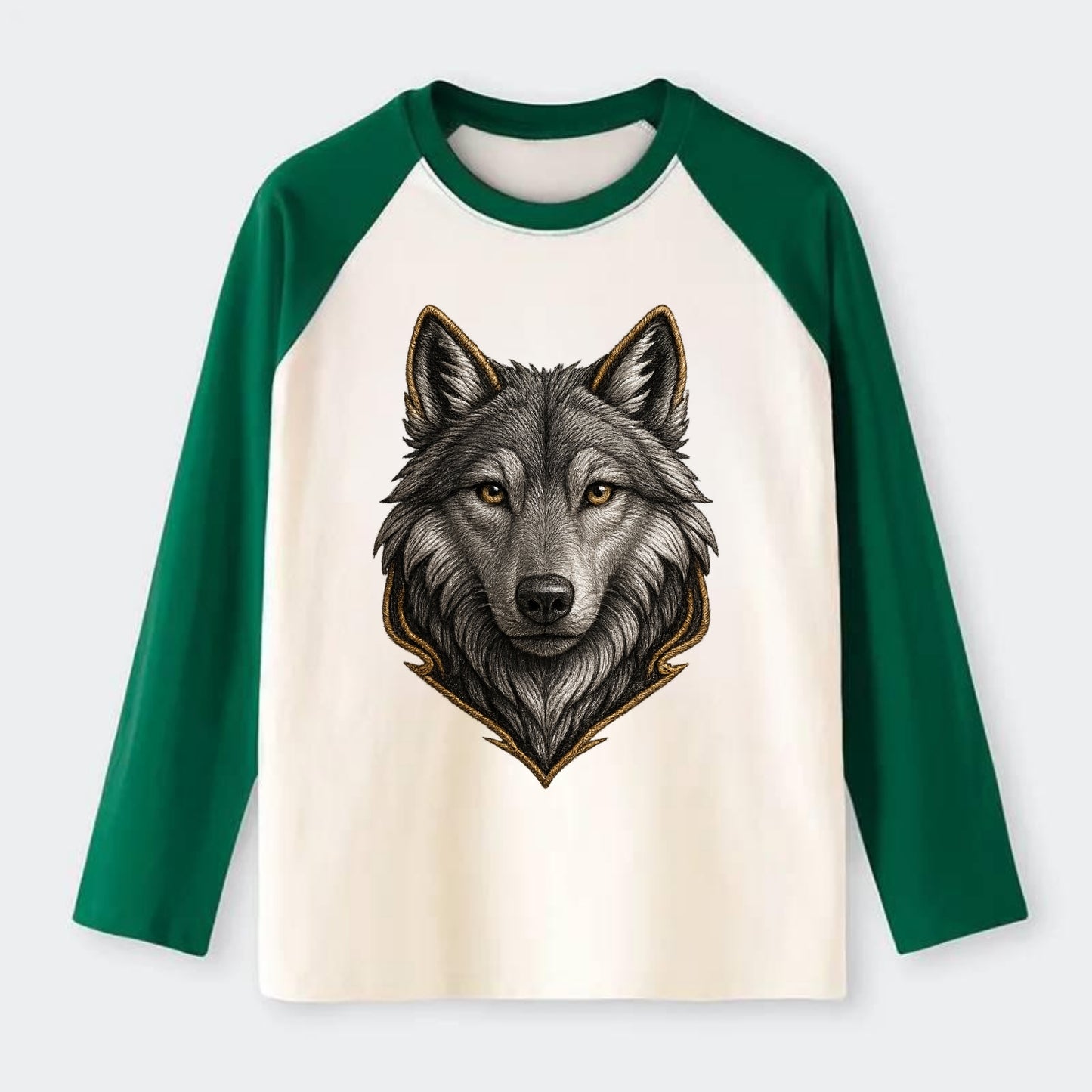 Wolf Totem  - Raglan Long Sleeve T-Shirt - Green