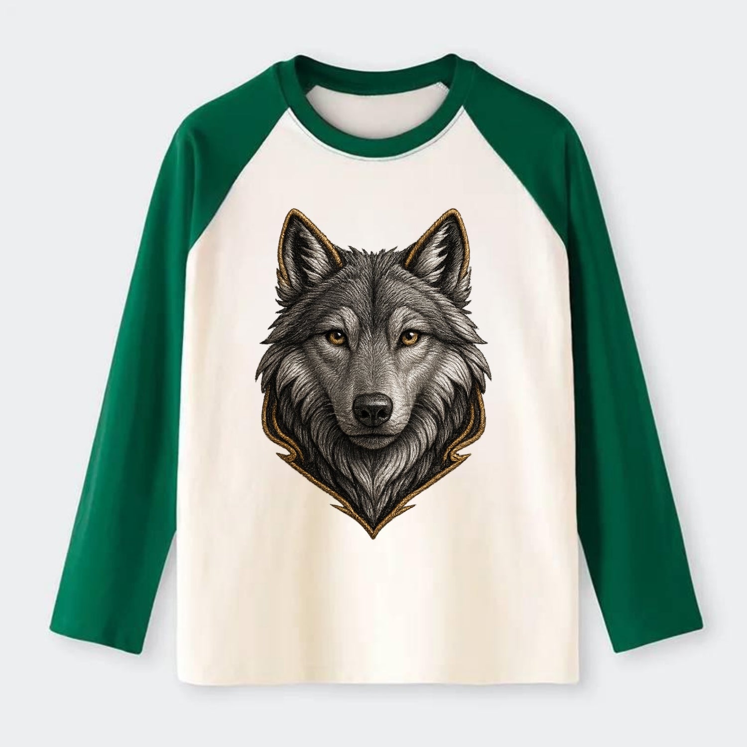 Wolf Totem  - Raglan Long Sleeve T-Shirt - Green