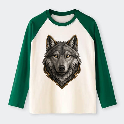 Wolf Totem  - Raglan Long Sleeve T-Shirt - Green