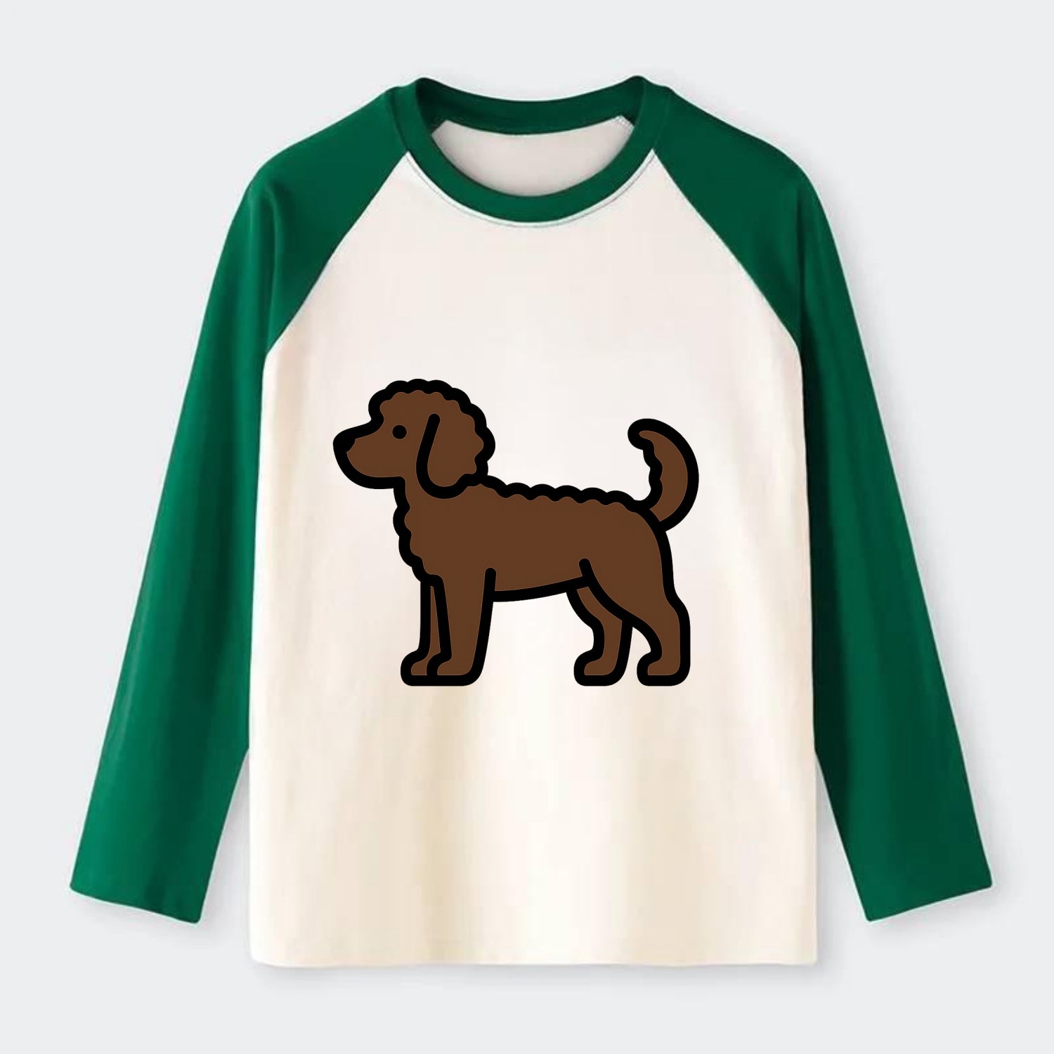 Labradoodle - Chocolate curly flat side profile - Raglan Long Sleeve T-Shirt - Green