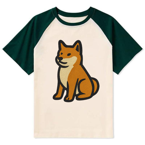 Shiba Inu - Red colored sitting pose - C Contrast Raglan T-shirt