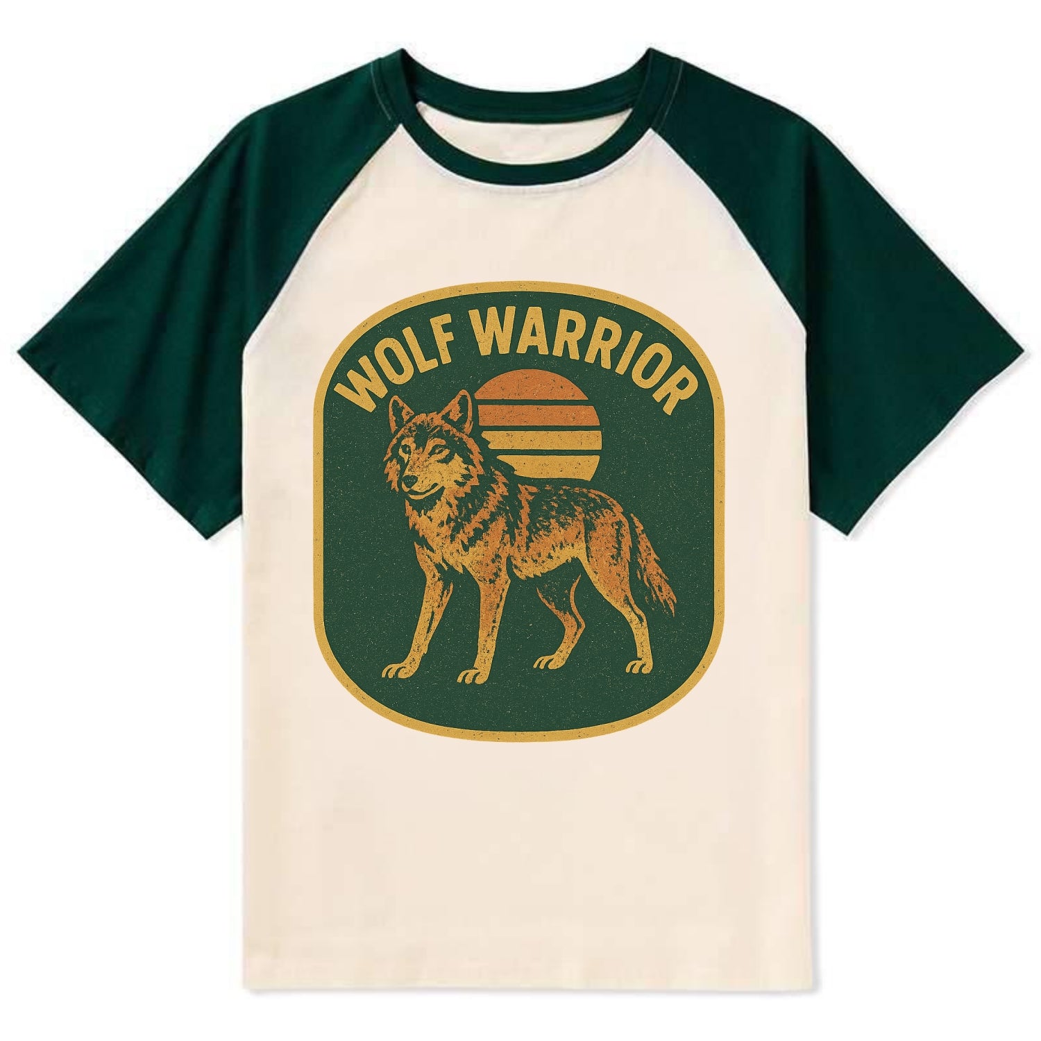 Wolf Warrior  - Contrast Raglan T-shirt - Green