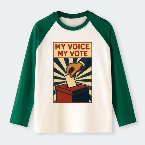 Hand dropping ballot into box with determination - My Voice, My Vote - Raglan Long Sleeve T-Shirt