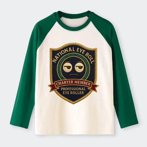 Crest with eye roll icon - National Eye Roll Association - Charter - Raglan Long Sleeve T-Shirt