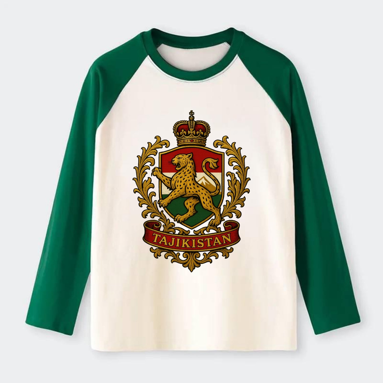 Tajikistan Heritage Badge - Raglan Long Sleeve T-Shirt - Green