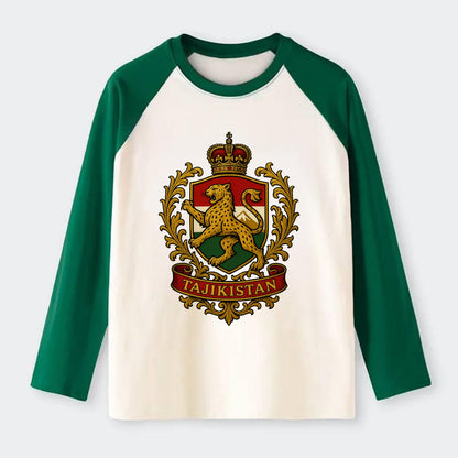 Tajikistan Heritage Badge - Raglan Long Sleeve T-Shirt - Green