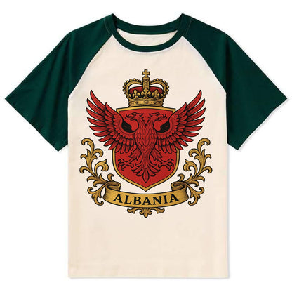 Albania Heritage Badge  - Contrast Raglan T-shirt - Green