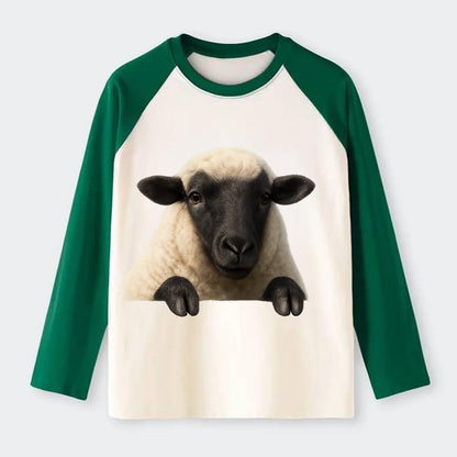 Sheep  - Raglan Long Sleeve T-Shirt - Green