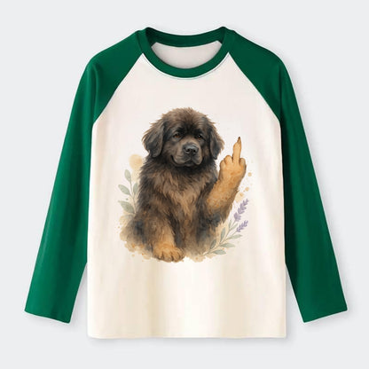 Newfoundland fluffy bear-like with webbed paws, massive gentle paw up - Raglan Long Sleeve T-Shirt - Green