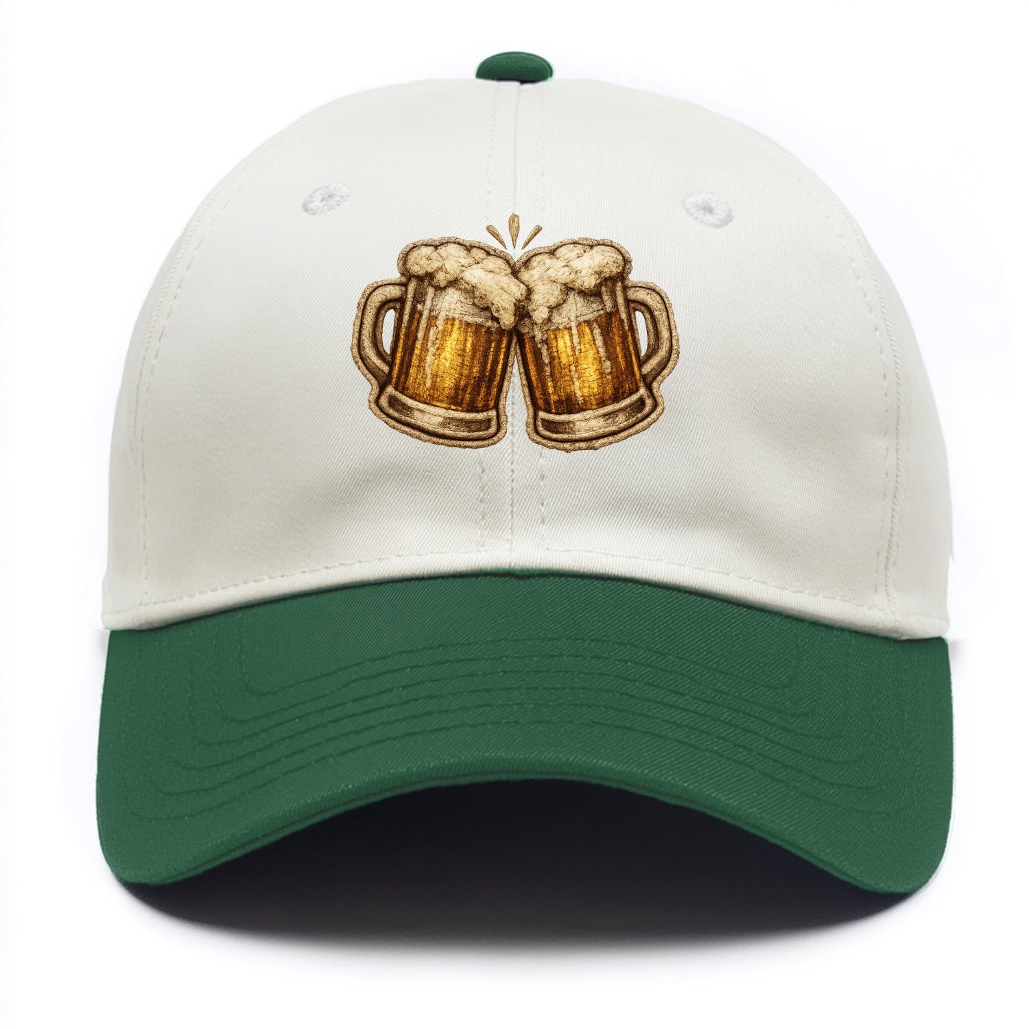 BEER MUG CHEERS - frosty beer stein in gold and amber , brewery - Two Tone Cap - Green
