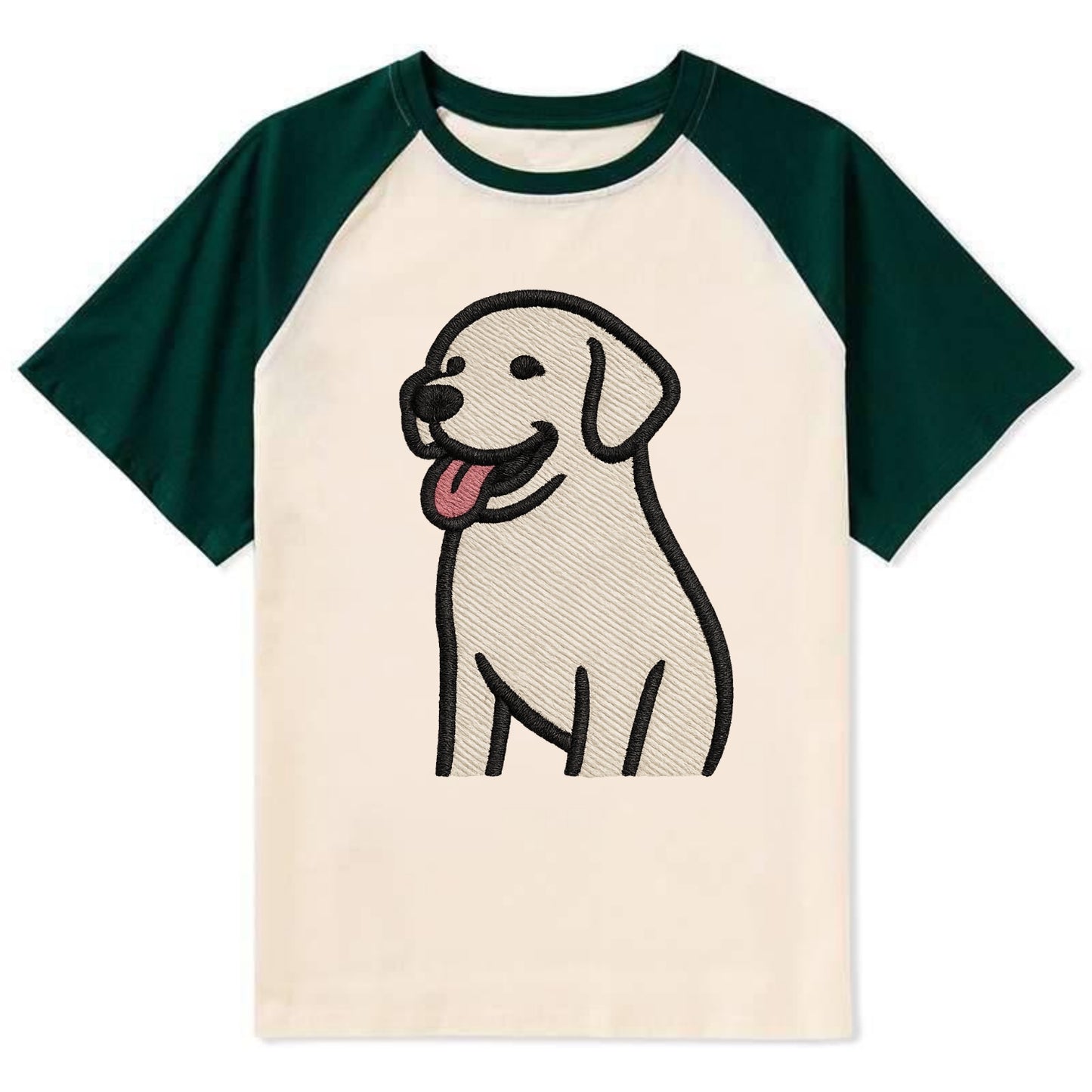 Labrador - Happy panting expression - Co Contrast Raglan T-shirt - Green