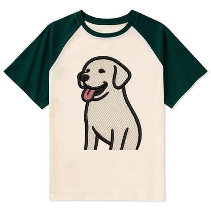Labrador - Happy panting expression - Co Contrast Raglan T-shirt - Green