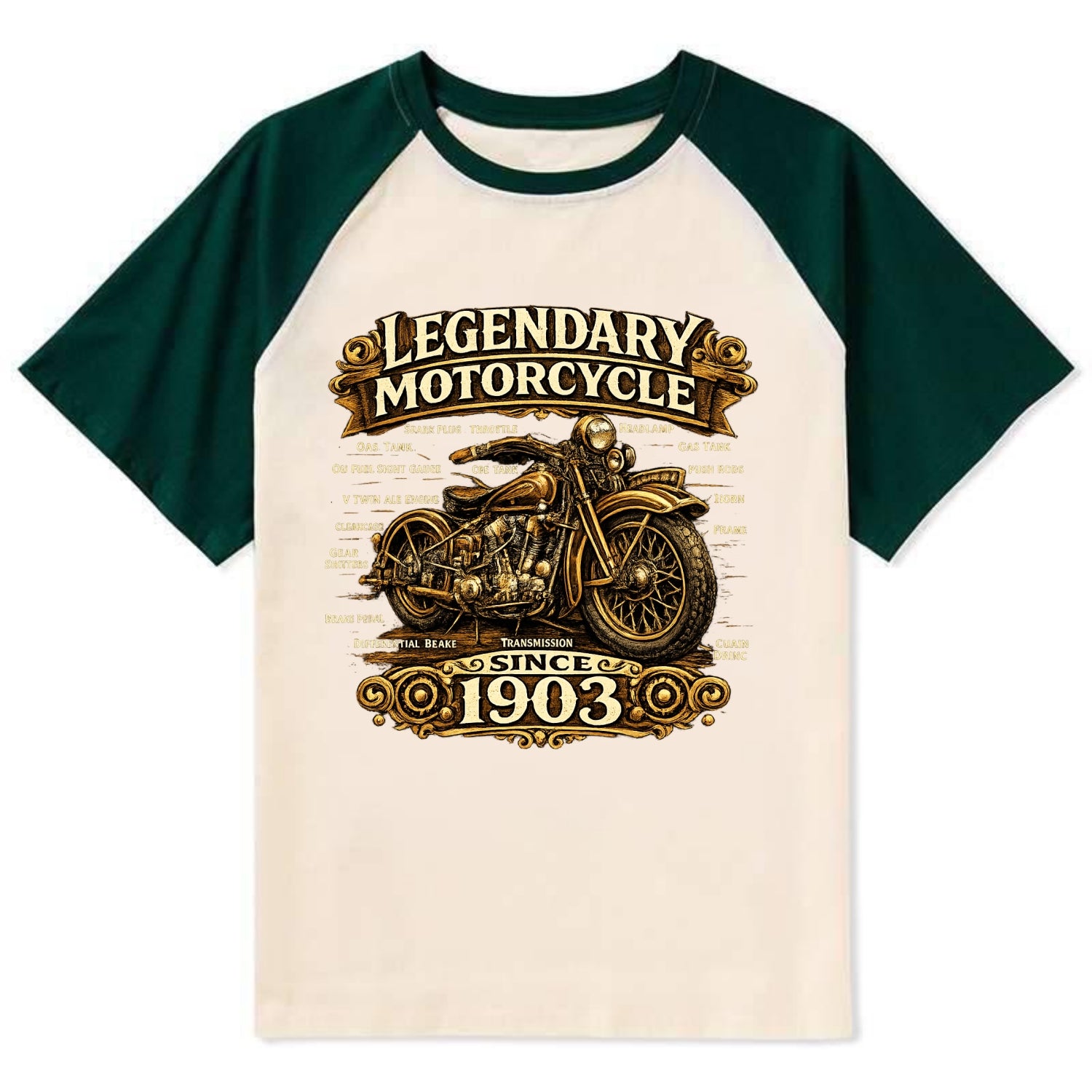 Legendary Motorcycle 1903 - Contrast Raglan T-shirt - Green