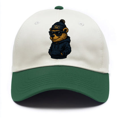 Berkeley Bear wearing Cal beanie with script patch - Two Tone Cap - Green