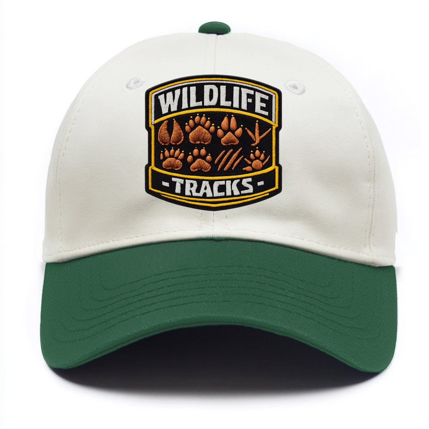 WILDLIFE TRACKS - animal footprints in brown , tracker - Two Tone Cap - Green