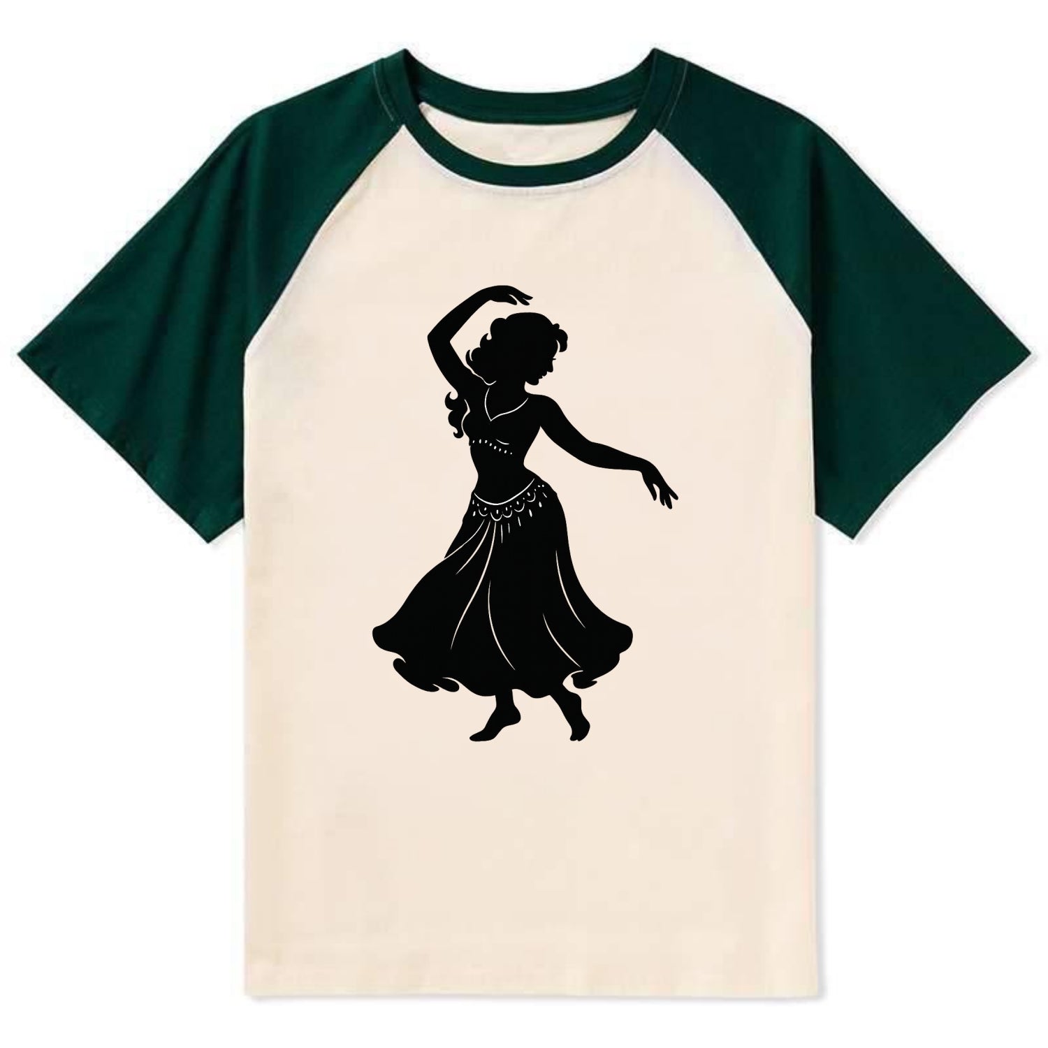 Belly dancer graceful gesture - Contrast Raglan T-shirt - Green