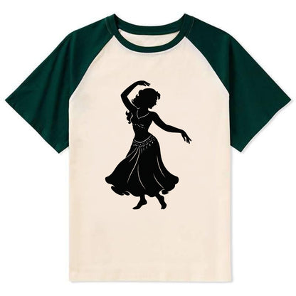 Belly dancer graceful gesture - Contrast Raglan T-shirt - Green