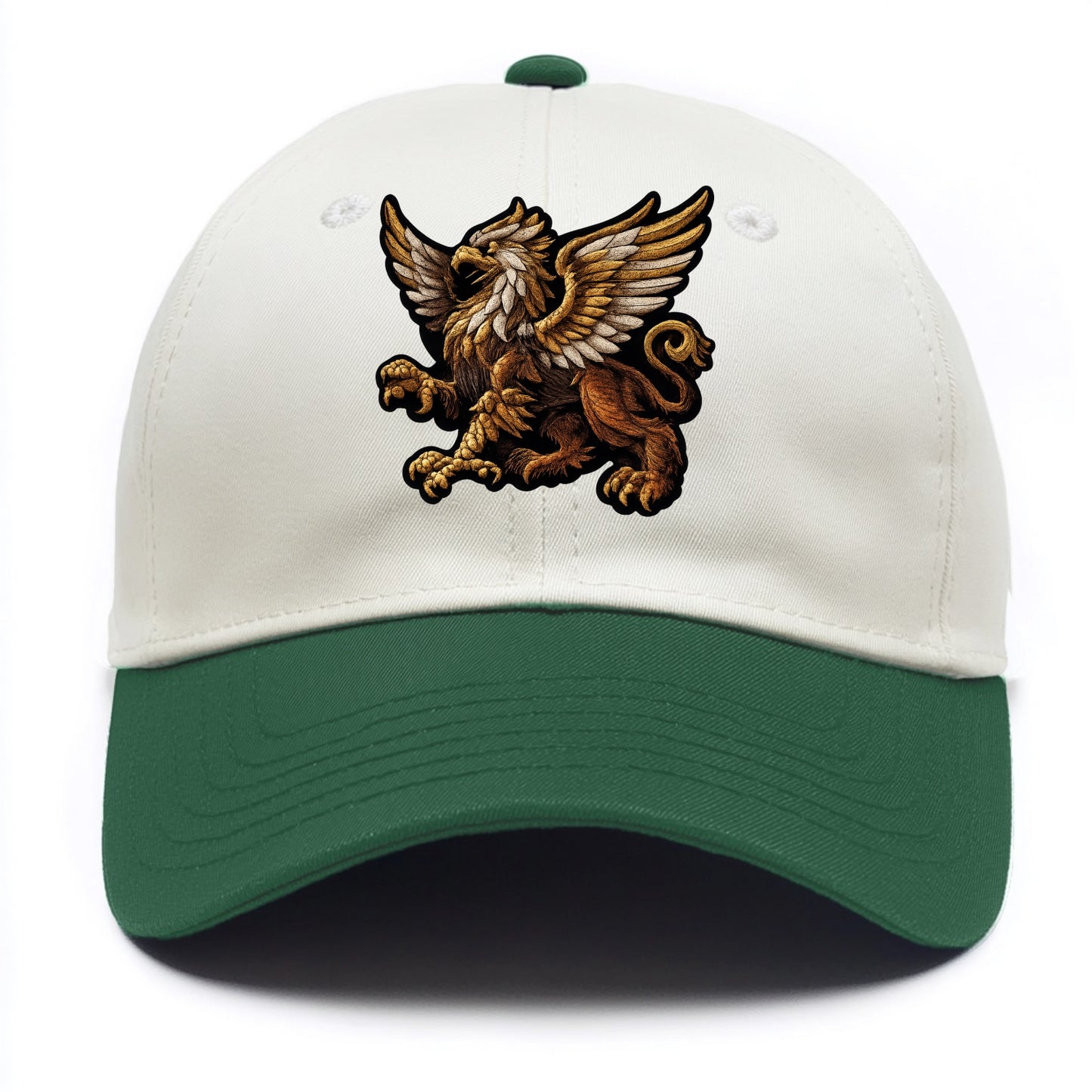 GRIFFIN BEAST - lion eagle hybrid in gold and brown , heraldic - Two Tone Cap - Green