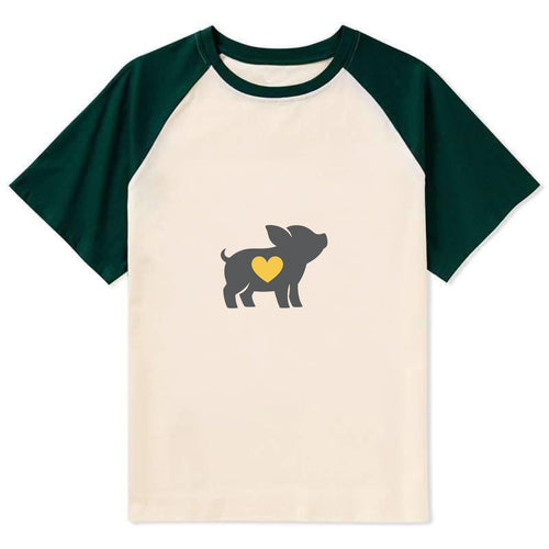 SMALL BUT BRAVE | Tiny piglet silhouette | Big heart within | Courage - Contrast Raglan T-shirt