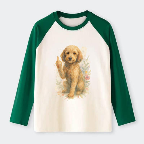 Labradoodle hypoallergenic with wavy coat, intelligent eyes, paw raised - Raglan Long Sleeve T-Shirt
