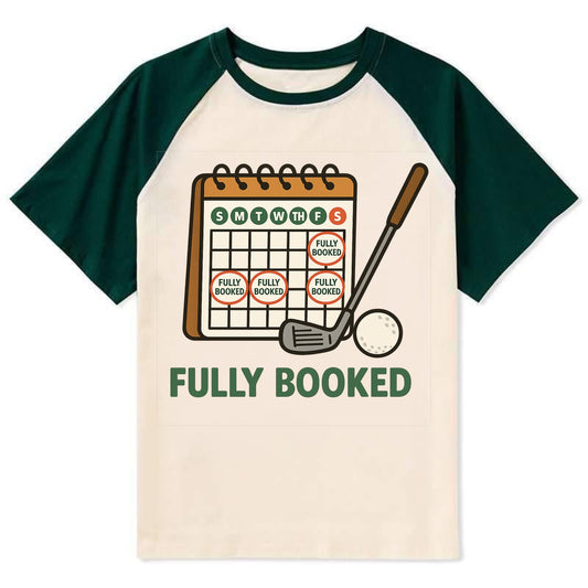 Calendar with every weekend marked for golf - "Fully Booked" - golf - Contrast Raglan T-shirt - Green