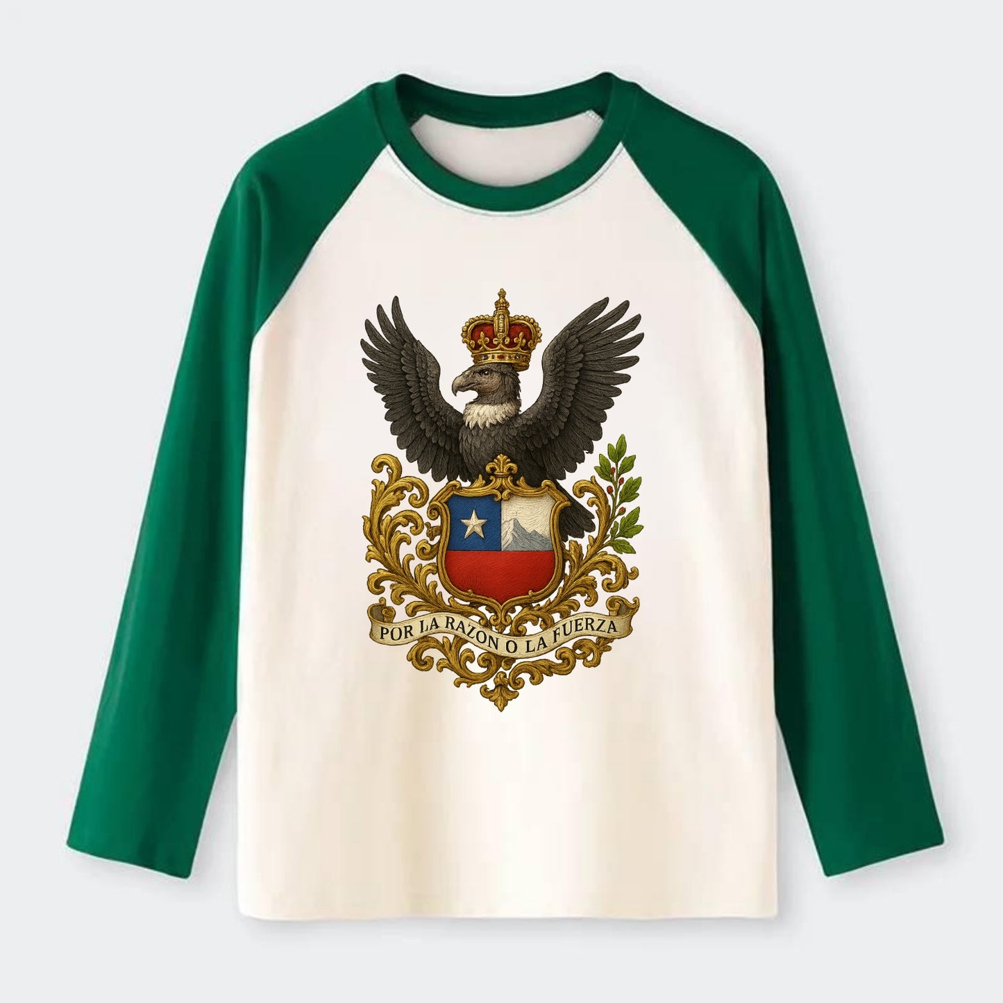Chile Andean Condor Emblem - Raglan Long Sleeve T-Shirt - Green