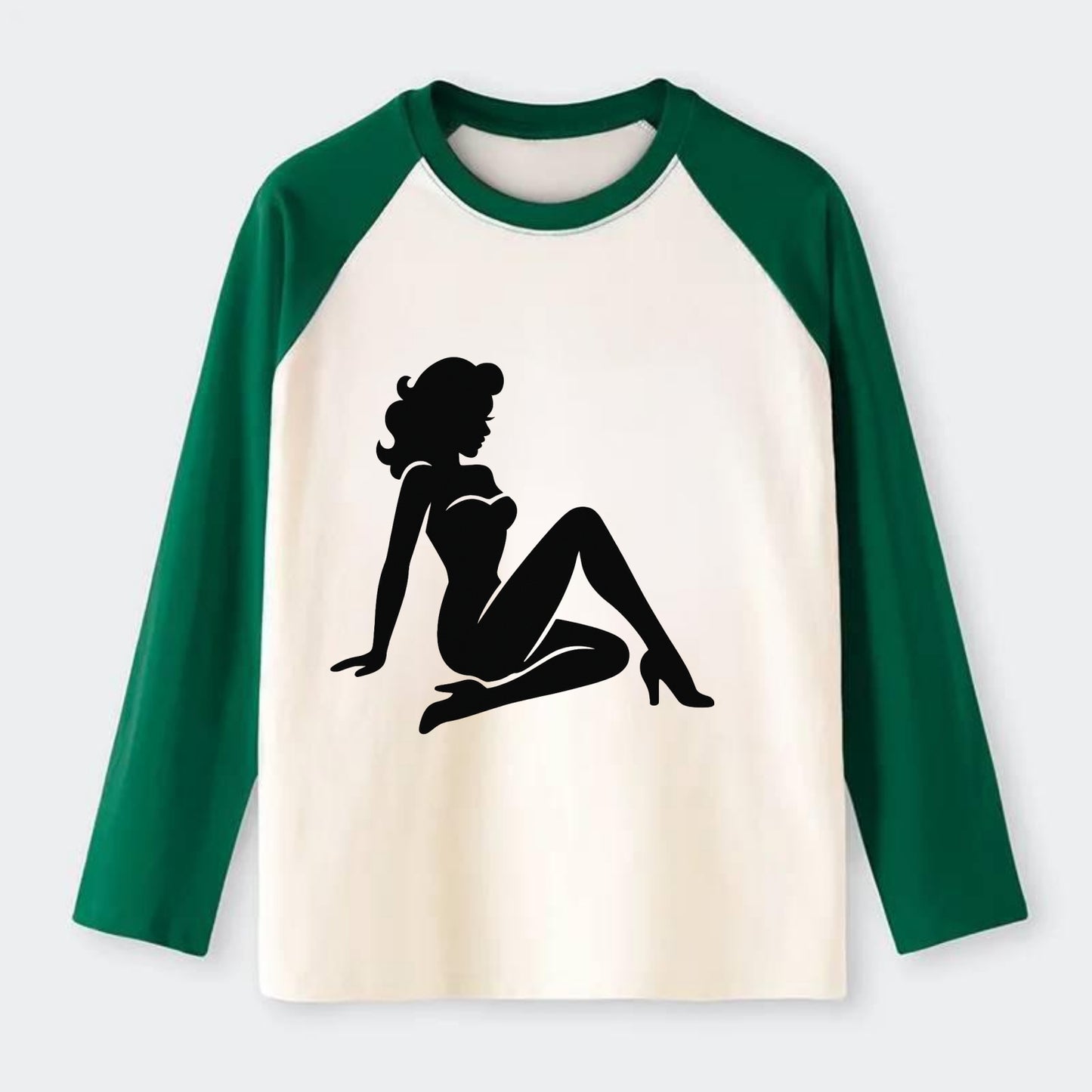 Pin-up girl classic pose - Raglan Long Sleeve T-Shirt - Green