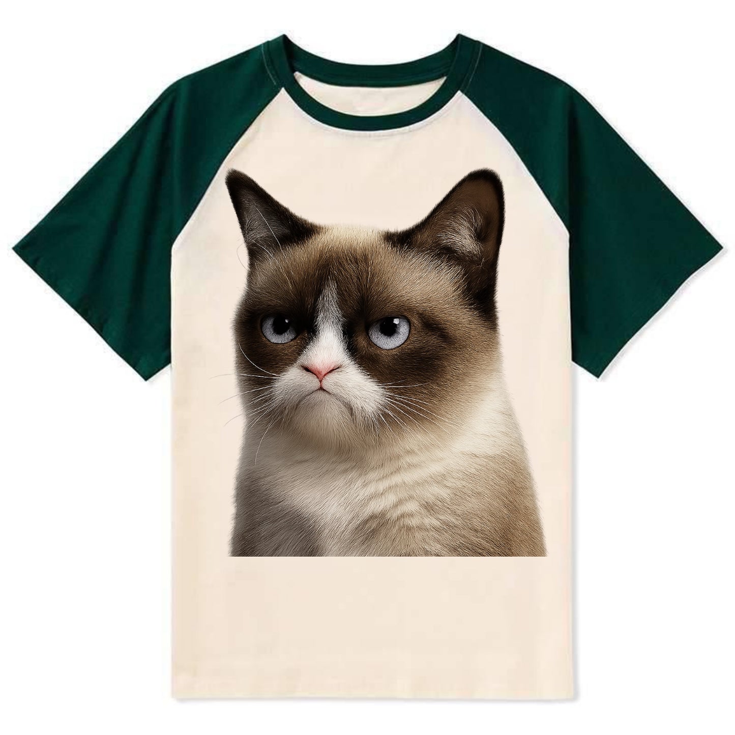 Grumpy Cat Expression  - Contrast Raglan T-shirt - Green