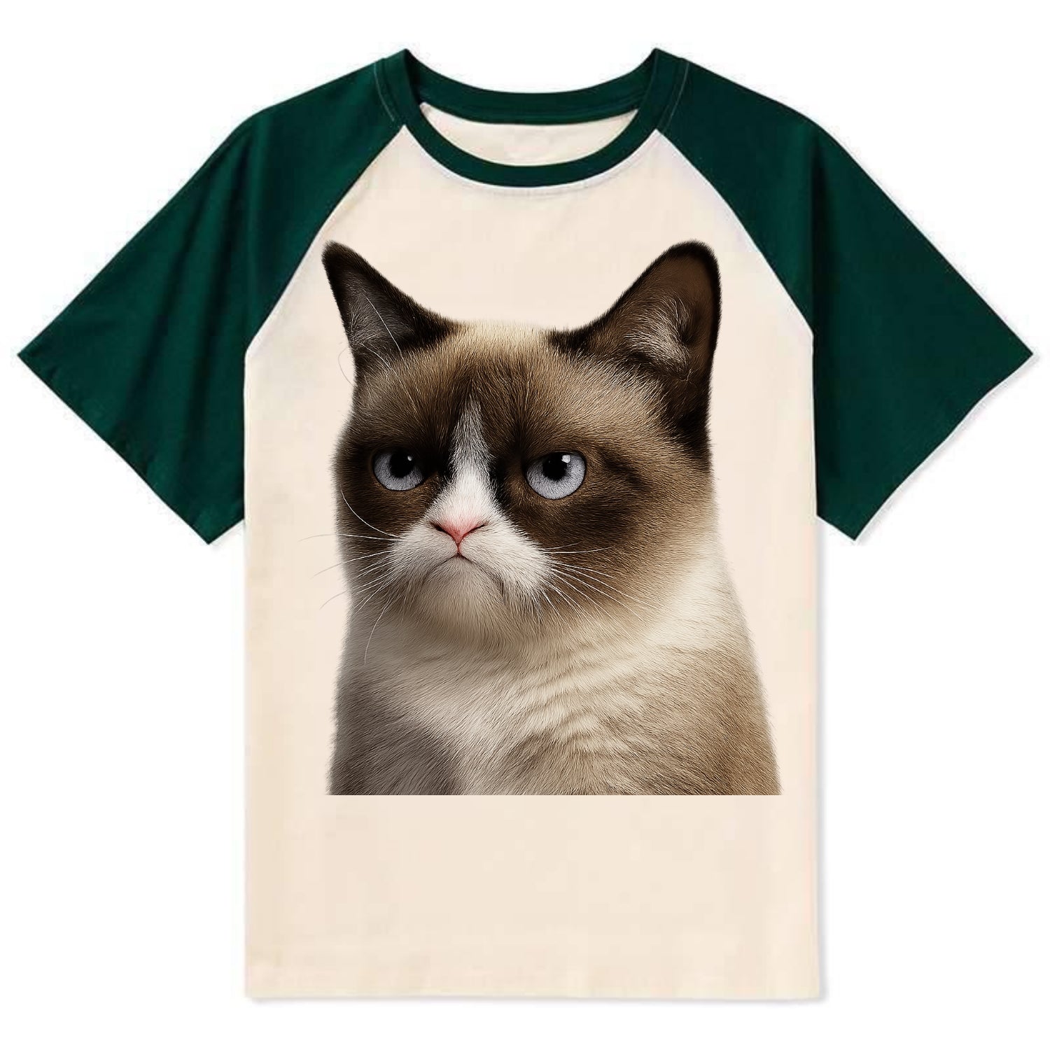 Grumpy Cat Expression  - Contrast Raglan T-shirt - Green