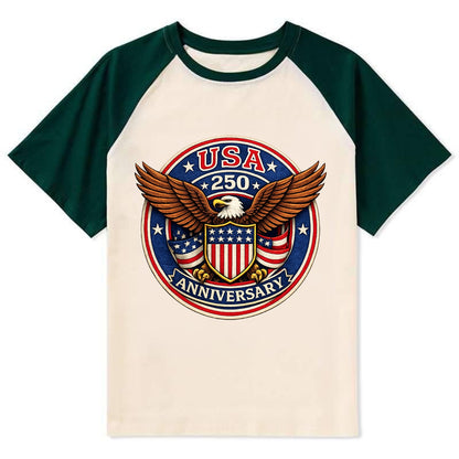 Usa 250 Anniversary Eagle Shield Emblem - Contrast Raglan T-shirt - Green
