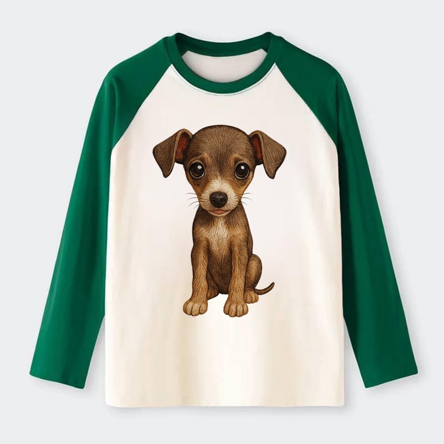 Baby Italian Greyhound Puppy - sleek tiny body, long legs, gentle - Raglan Long Sleeve T-Shirt - Green
