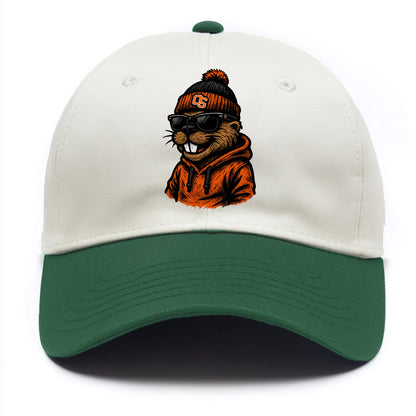 Corvallis Beaver wearing Oregon State beanie with OS patch - Two Tone Cap - Green