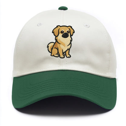 Tibetan Spaniel - Fawn small dog embroidered design - Two Tone Cap - Green