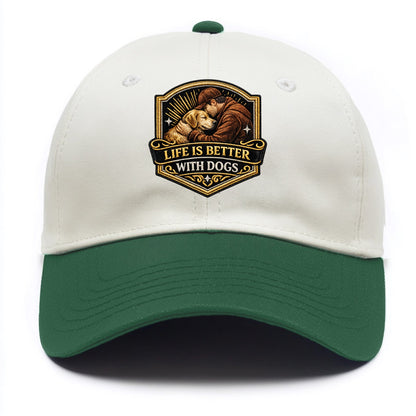 LIFE IS BETTER WITH DOGS - dog and human in brown , dog lover - Two Tone Cap - Green