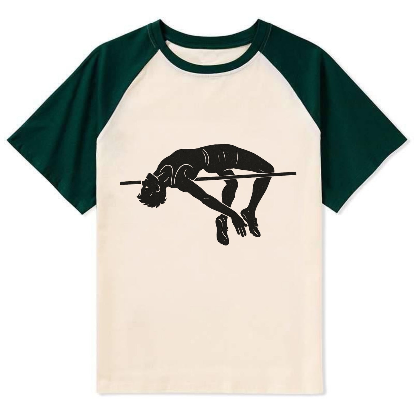 High jumper arching over bar - Contrast Raglan T-shirt - Green