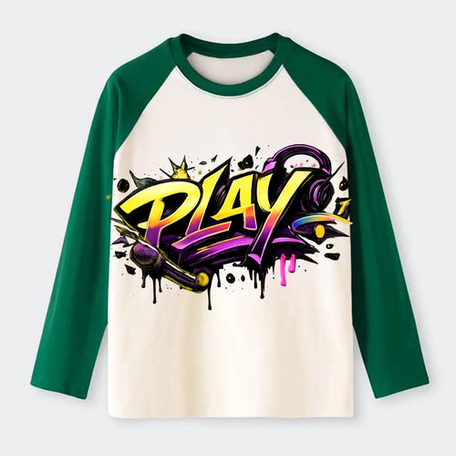 Bold typography design - PLAY - creative expression, musical - Raglan Long Sleeve T-Shirt