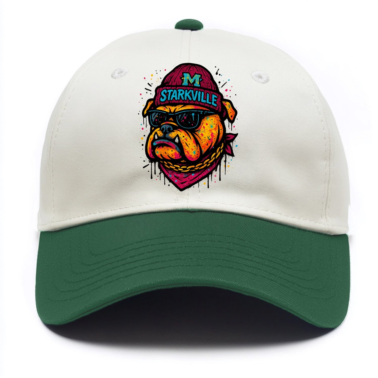 Starkville Bulldog wearing Mississippi State beanie with M patch - Two Tone Cap - Green