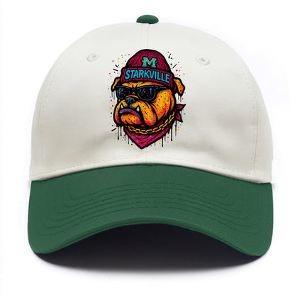 Starkville Bulldog wearing Mississippi State beanie with M patch - Two Tone Cap - Green