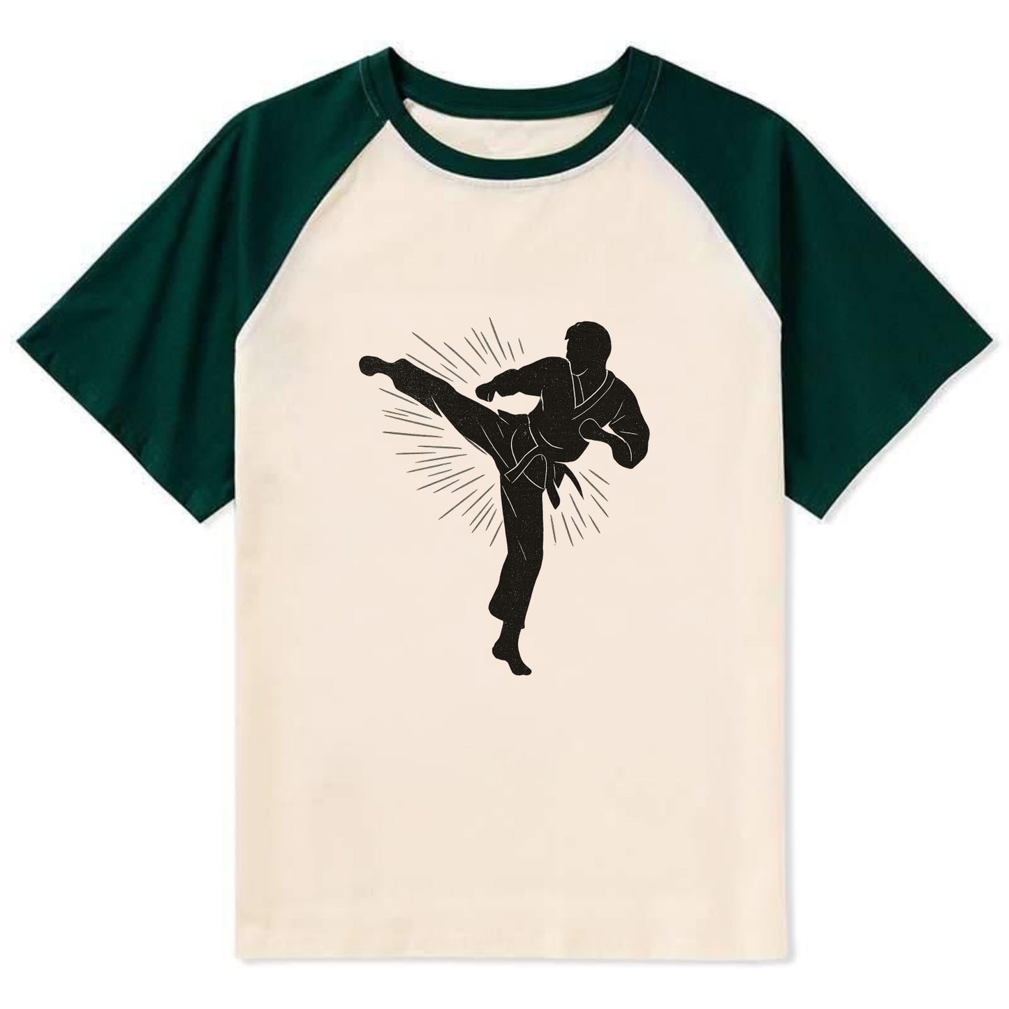 Taekwondo athlete spinning heel kick - Contrast Raglan T-shirt - Green