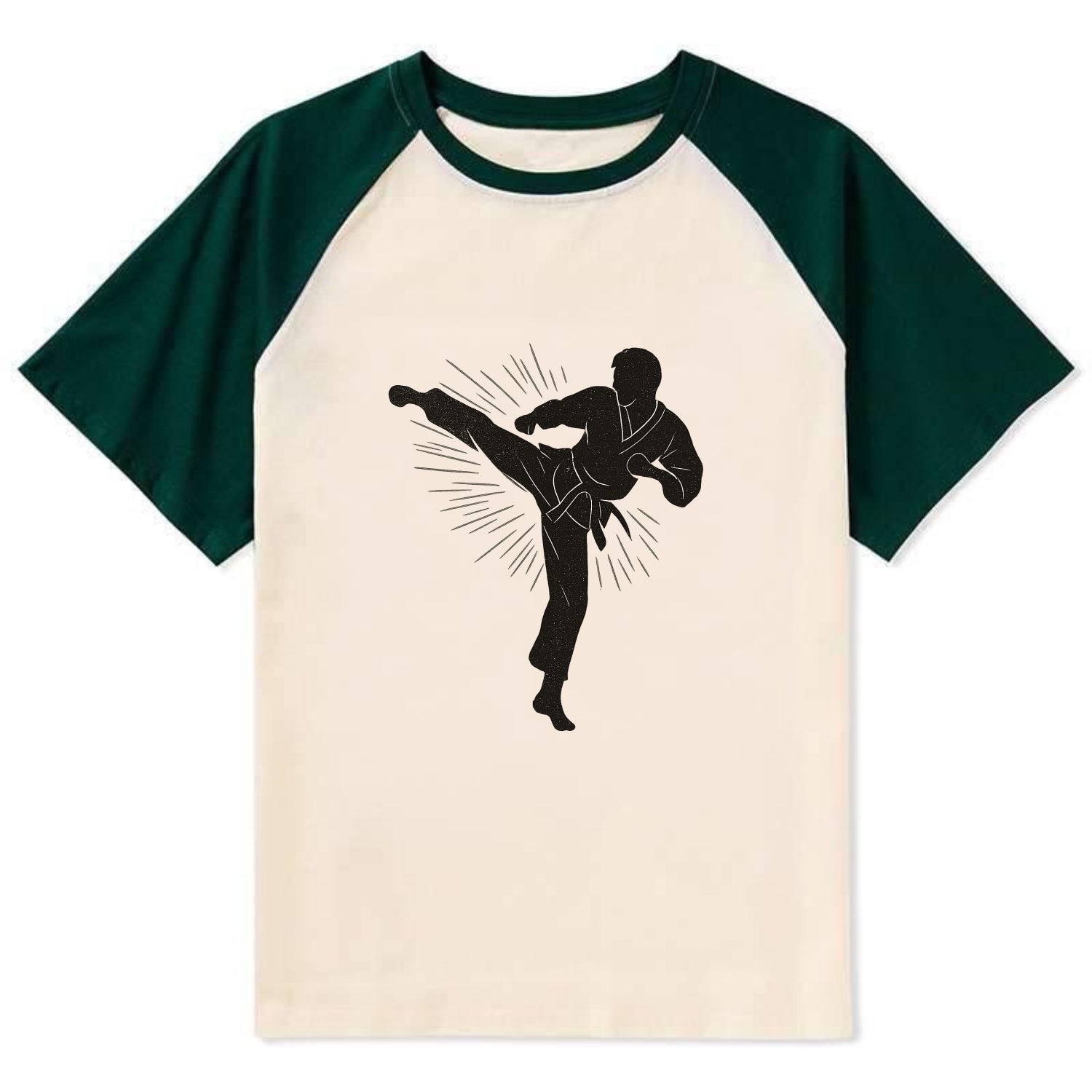 Taekwondo athlete spinning heel kick - Contrast Raglan T-shirt - Green