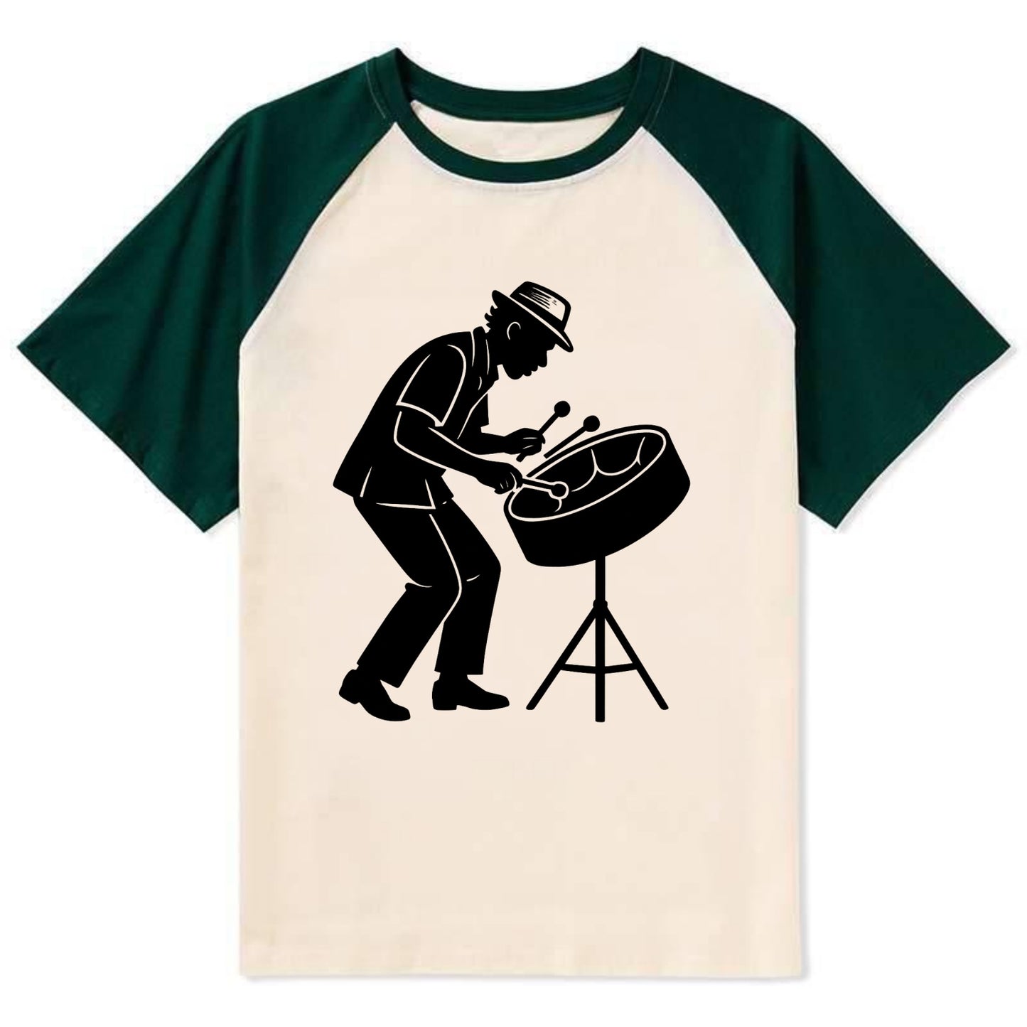 Steel drum player Caribbean rhythm - Contrast Raglan T-shirt - Green