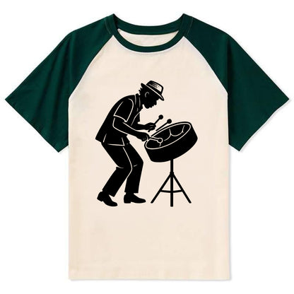 Steel drum player Caribbean rhythm - Contrast Raglan T-shirt - Green